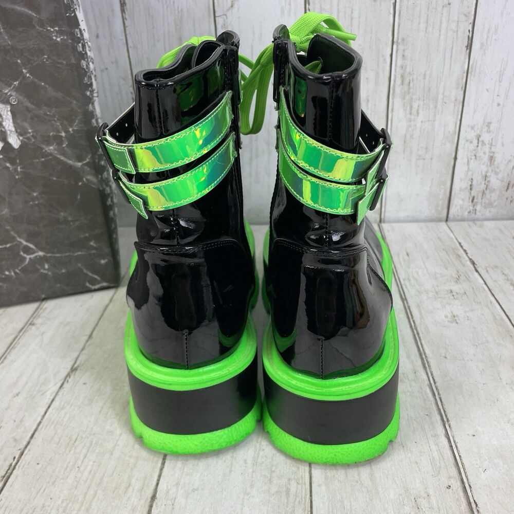 DEMONIA Shaker-52 Platform Boots Black Patent Neon Green Size 10 /EU 40 - Picture 7 of 10